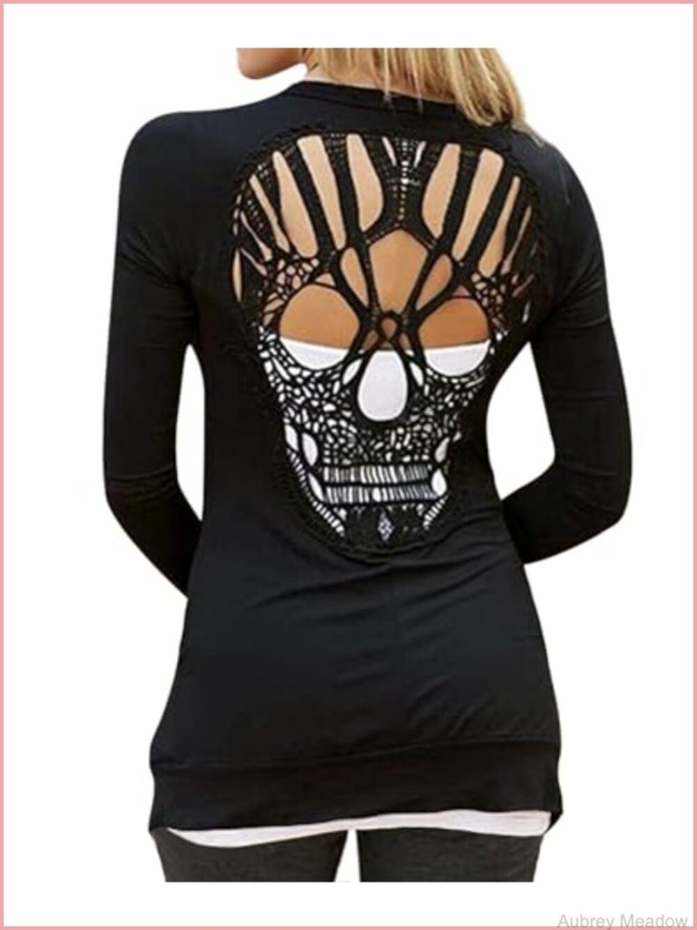 Womens Open Front Skull Cardigan Long Sleeve V-Neck Lightweight